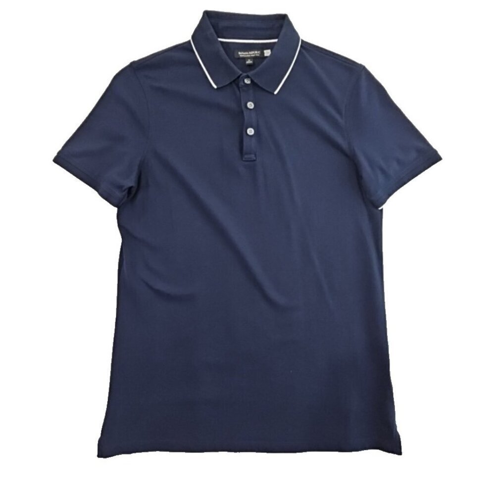 Banana Republic Performance Pique Polo Golf Shirt Navy Blue‎ Men’s Medium EUC LN